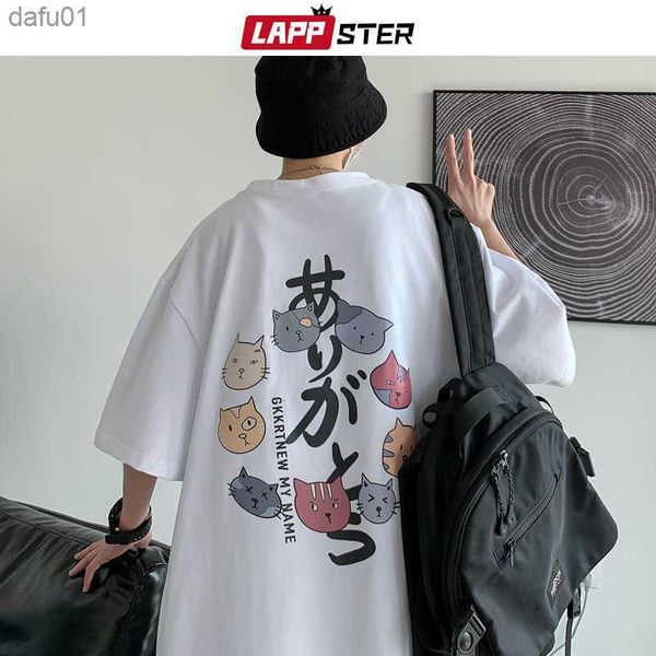 LAPPSTER Gatto Cotone Moda Coreana Magliette Grafica Estate 2023 Kawaii Harajuku T Shirt Oversize Casual Bianco Vintage Top Tees L230520