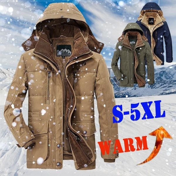 Herrenjacken, warme Winterjacke, Herren-Fleece-Kapuzenmantel, verdickte Parkas, Herren-Outwear, Hut, abnehmbare Mäntel, Mann, Jaqueta Masculina, S-5XL