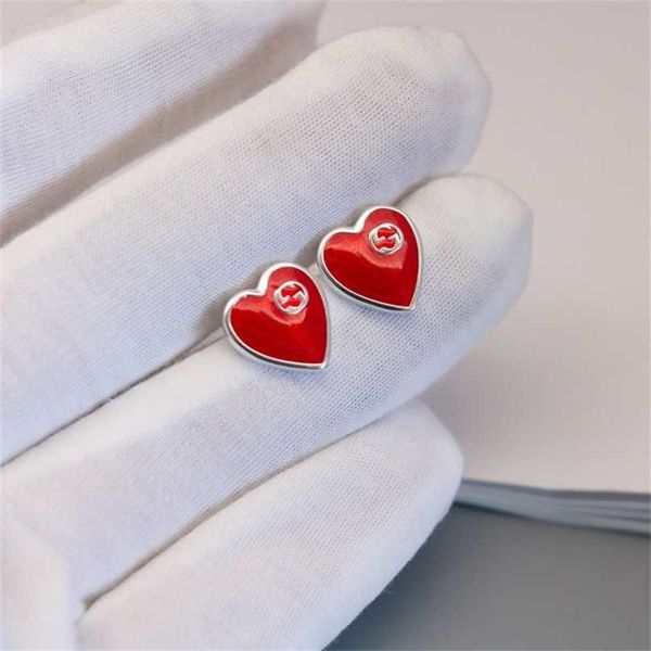 70% di sconto gioielli firmati bracciale collana anello incastro smalto rosso personalità versatile orecchini a forma di cuore da donna