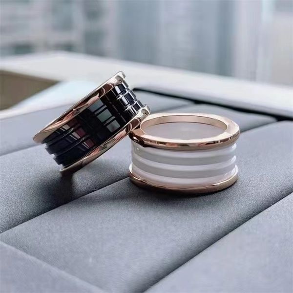 Anel de luxo B de designer com rosca de cerâmica, anel de diamante, anel de cerâmica masculino e feminino