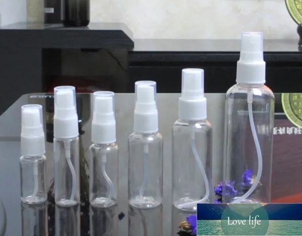 Garrafas de perfume de plástico transparente clássicas 10ml 20ml 30ml 50ml 60ml 100ml garrafa de spray de plástico transparente PET vazia para limpeza de óleos essenciais de viagem