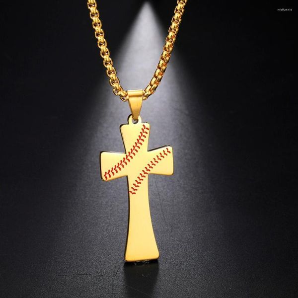 Anhänger Halsketten Meine Form Baseball Muster Kreuz Für Männer Edelstahl Halskette Christian Katholischen Religion Schmuck Amulett