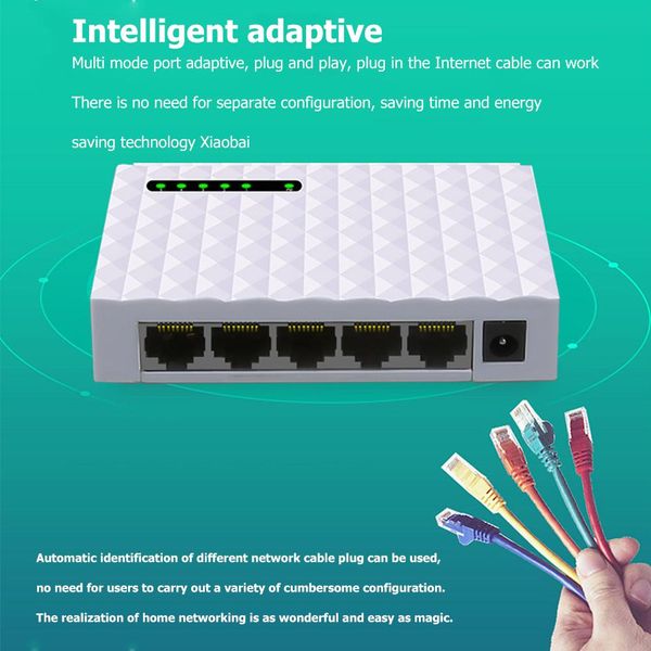 Interruptores de desktop de 1000m Switch RJ45 Gigabit Ethernet 5 Porta Hub para peças de segurança de computador doméstico para monitor doméstico