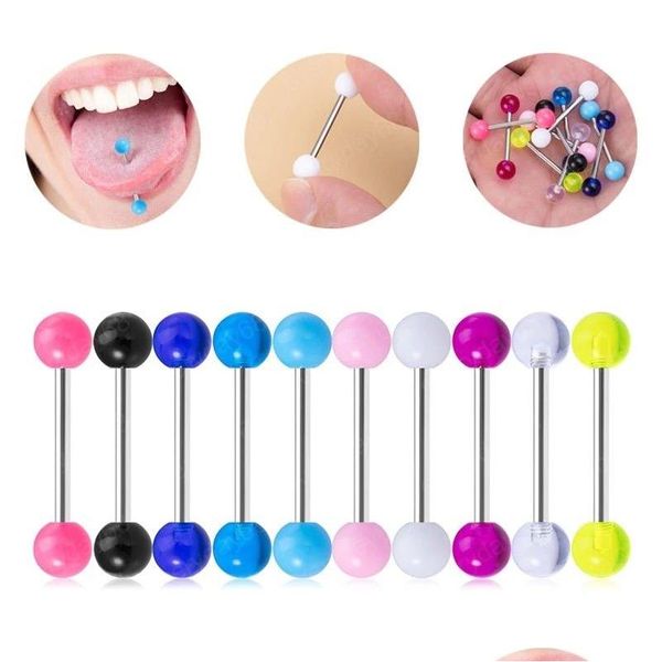 Zungenringe Colorf Acryl Piercing Barbell Nippel Ring Edelstahl Bar Knorpel Tragus Stud Für Frauen Körperschmuck Drop Delive Dh0Bp