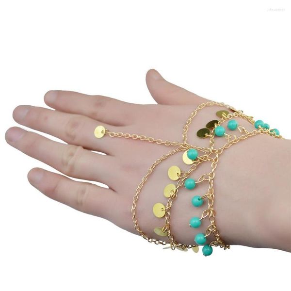 Link Armbänder Vintage Farbe Kette Finger Armband Pulseras Bohemian Gypsy Strand Charme Türkische Blaue Perlen Hand Slave Armreifen