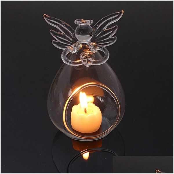 Castiçais Romântico Transparente Anjo Natal Pendurado Tealight Titular Vidro Terrário Globo Castiçal Casamento Bar Decoração Gota Dhvth