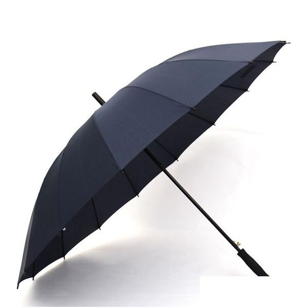 Guarda-chuvas Reto Guarda-chuva Cabo Longo 16K À Prova de Vento Cor Sólida Pongee Mulheres Homens Ensolarado Chuva Logotipo Personalizado Dh0803 Drop Delivery Dhn3E