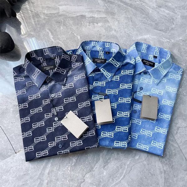 Camicie firmate da uomo in maglia di cotone blu e bianco Abbigliamento di marca Camicia da uomo con stampa a maniche lunghe da uomo Top di alta qualità 841699