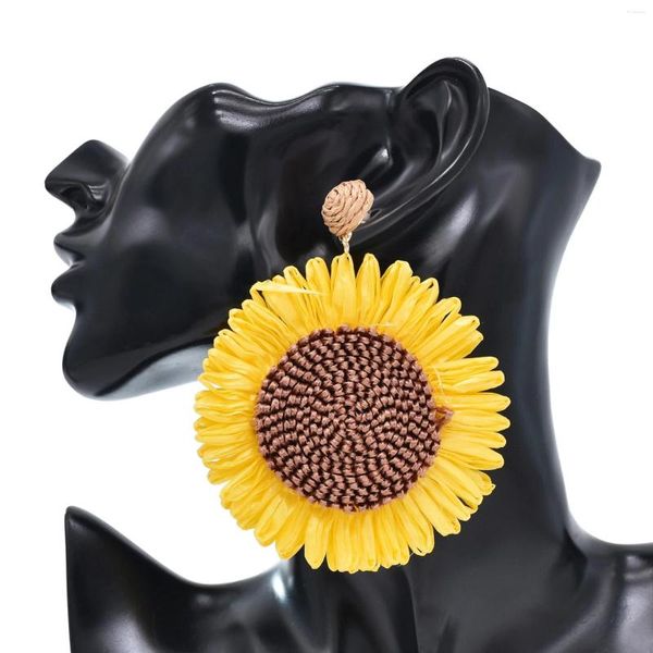 Stud Küpe Çok Renkli Halat Dokuma Ayçiçeği Kadınlar İçin Büyük Çiçek Kız Absered Simülasyon 2023 Modaya Mücevher