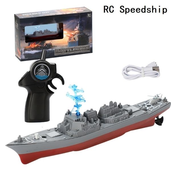 Electric/RC Soads RC модель Warship Speed ​​Boat Toy Delt Demote Control Warship 2,4 ГГц Гибкая игрушка RC для озера Bool Kids Electronic Gift 230601