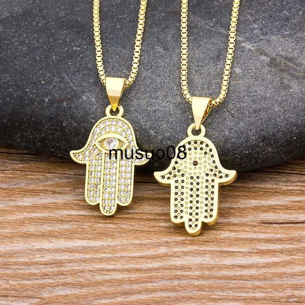 Anhänger Halsketten Heißer Verkauf Frauen Männer Hamsa Hand Halskette Gold Farbe Kupfer Zirkon Evil Eye Anhänger Kette Hip Hop Türkische Glück schmuck J230601