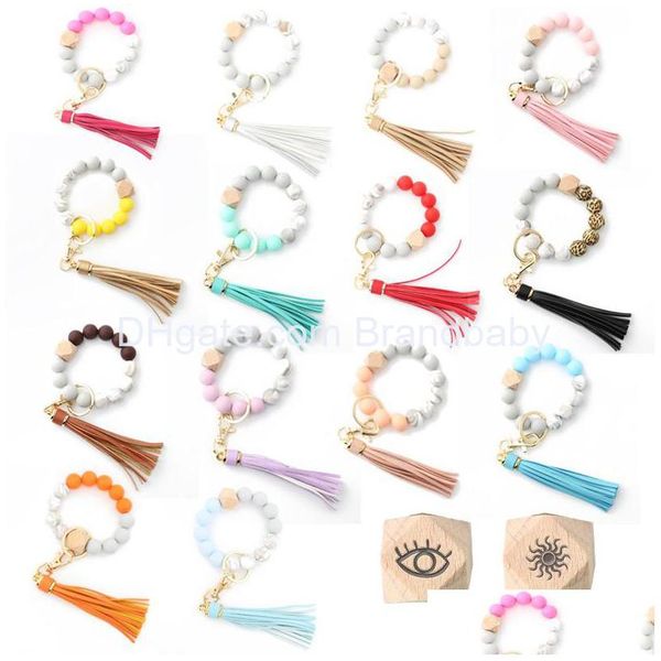 Jóias Sil Beads Chaveiro Para Chaves Colorf Wristlet Bracelet Pu Tassel Charm Car Ring Charms Wholesale Without Logo Drop Delivery B Otzu4