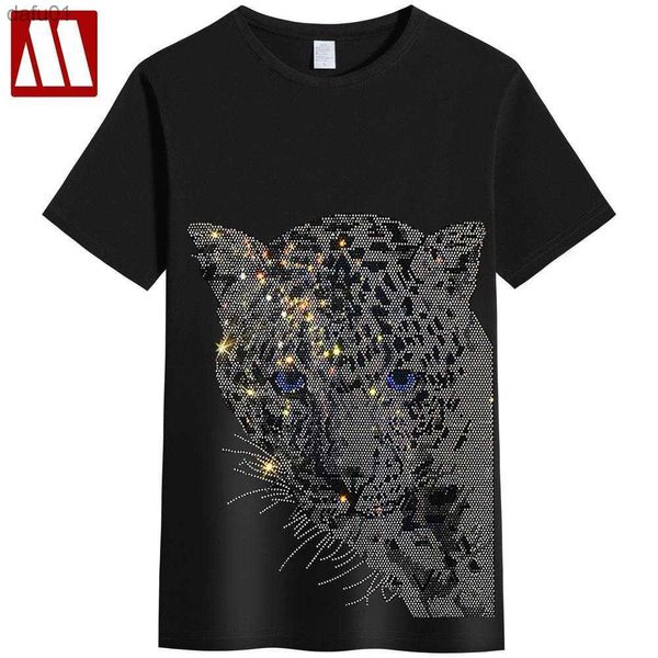 Camiseta masculina mais vendida com estampa de leopardo e diamante manga curta streetwear design de moda casual de marca fina camisetas masculinas e femininas L230520