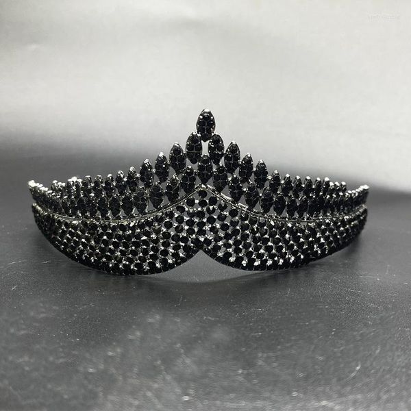 Grampos de cabelo Ornamento de coroa Acessórios de casamento de liga simples Preto Feito à mão Jóias para vestido D88