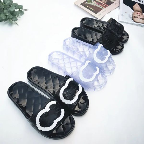 Kadın Tasarımcı Terlik Kanal Şeffaf PVC Jelly Sandals Kadın Mektup Baskılı Lüks Yaz Sıkıcı Slaytlar Silikon Lady Flip Flops Düz Ayakkabı Sabahları