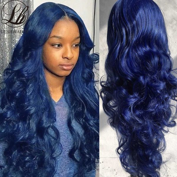 Perucas de renda azul escuro para mulheres sem cola 99J vinho tinto rendas corpo onda perucas pré arrancadas natural linha fina com cabelo de bebê perucas de cosplay 230524