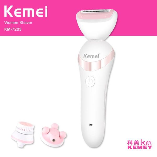 Epilatore Kemei 3 In 1 Impermeabile Lady Shaver Epilatore Strumento Elettrico Depilazione Bikini Tagliacapelli Depilador Detergente Viso Massaggiatore