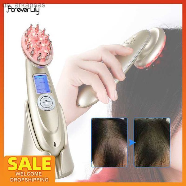 Laser Elétrico Pente de Crescimento de Cabelo Anti Queda de Cabelo Pente de Terapia Infravermelho RF EMS Nano LED Luz Vermelha Vibração Massagem Escova de Cuidados com os Cabelos L230523