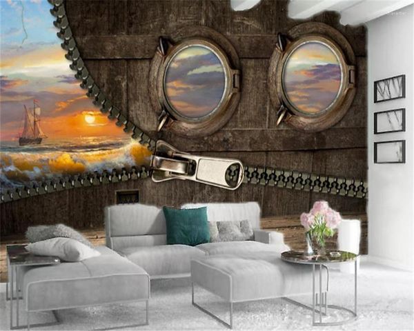 Tapeten 3D-Schlafzimmer-Tapete, erstaunlicher Reißverschluss, Meerblick, Wohnzimmer, Hintergrund, Wanddekoration, Wandbild