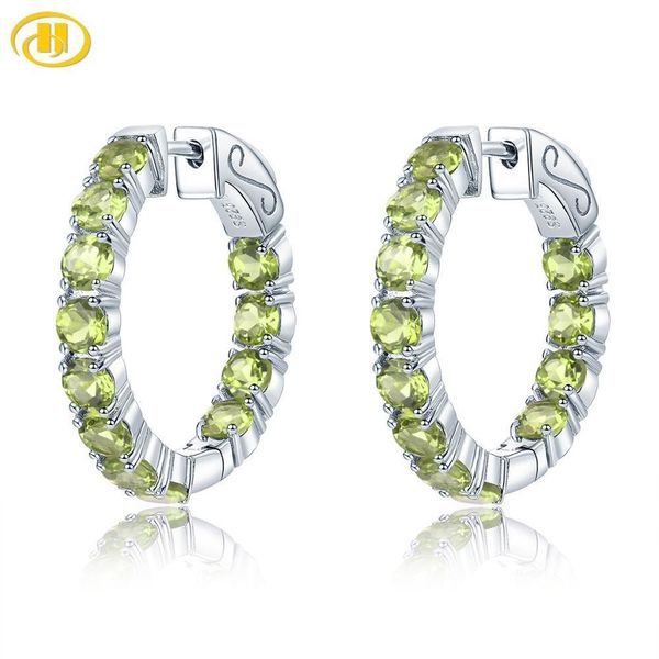 Hoop Huggie Hutang Natural Peridot стерлинговой серебряный серебряный серебряный серебря