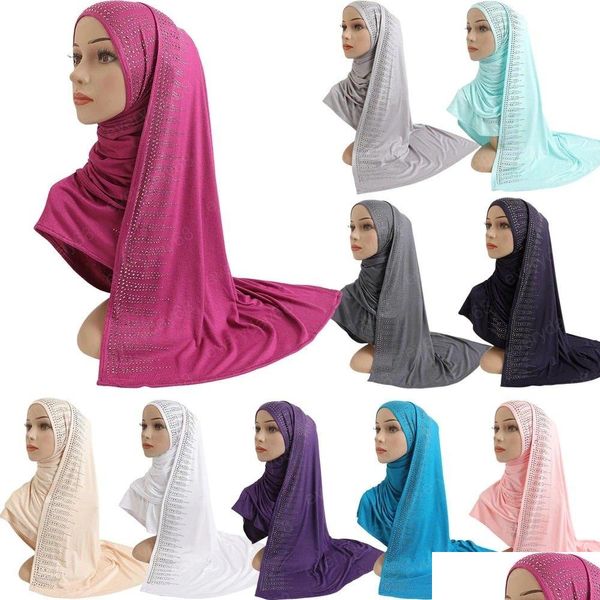 Hijabs Beautif Muslim Baumwolle Lange Schal Hijab Mit Schal Wrap Schals Kopf Strass Headwrap Bonnet Drop Lieferung Mode Accesso Dhbsj