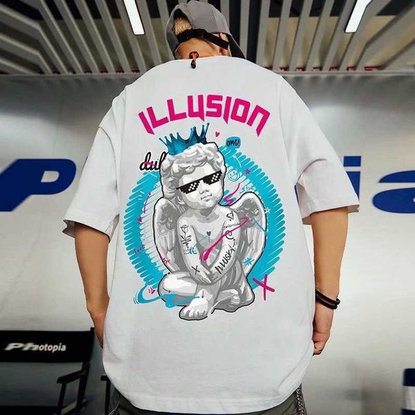 T-shirt V-hanver Unisex Show Cotone da donna Moda coreana Super Large Hippie Style Hip Hop Stampa T-shirt da uomo P230601