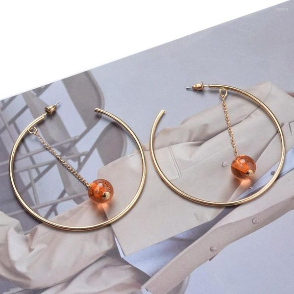 Brincos de argola Korea 2023 Trendy 65mm Big Ear Ring Design Exagerado Fashion Pessoal Chain Ball Pendants Women#39;s Jewelry Gift