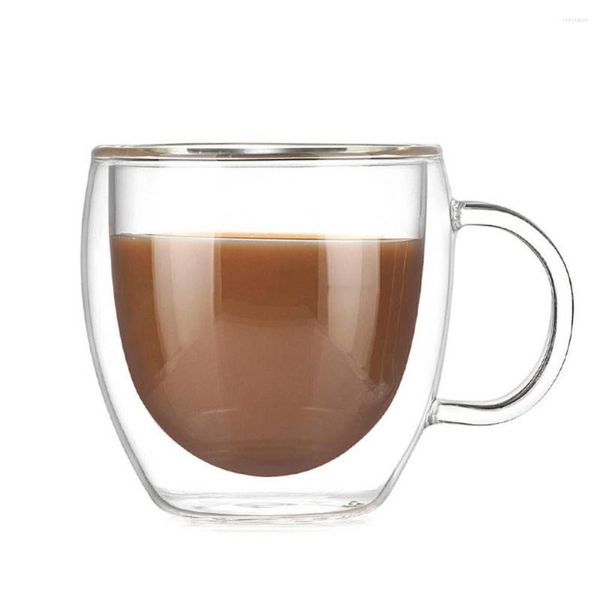 Bicchieri da vino 150 ml Tazza con manico in vetro a doppia parete Caffè Birra Latte Tazze per bicchieri resistenti al calore e al freddo Tazza doppia