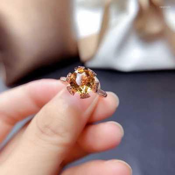 Cluster Rings Luxury 2CT Simulation Yellow Moissanite Fashion PT950 Rose Gold Color Female Ring Jewelry Wedding Engagement Party Gifts