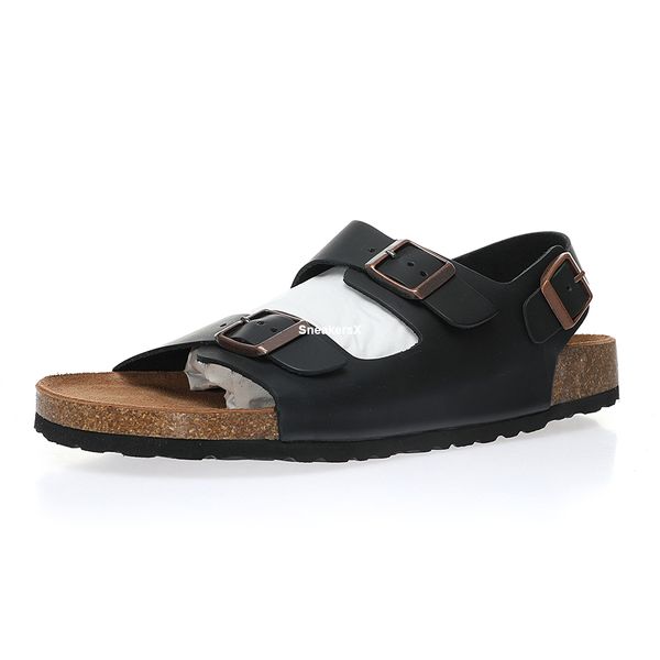 Milano Sandali in pelle scamosciata per uomo Sandali di lusso Pantofole con plantare in sughero Donna Scarpe con diapositive Uomo Infradito Donna Flop Uomo Slip on Shoe 0129416