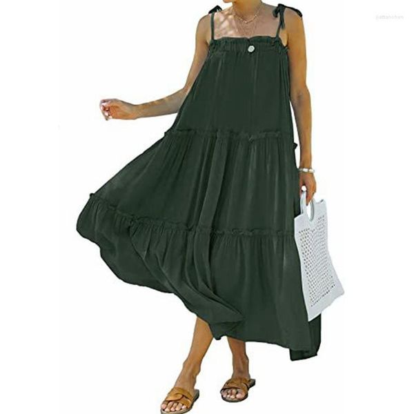 Casual Kleider Hosenträger Slip Layered Plissee Kleid Ärmellos 2023 Mode Reine Farben Hohe Qualität Sommer Chic Damen Swing Rock