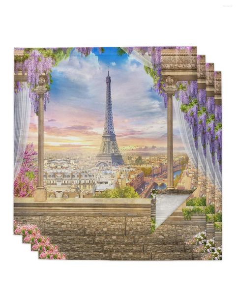 Tovagliolo da tavola 4 pezzi Paesaggio di Parigi Edificio Balcone Quadrato 50 cm Decorazione di nozze per feste Panno Cucina Cena Tovaglioli