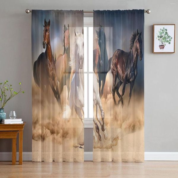 Cortina corrida cavalo pôster impressão transparente painel de janela cortinas sala para sala de estar quarto cozinha chiffon tule