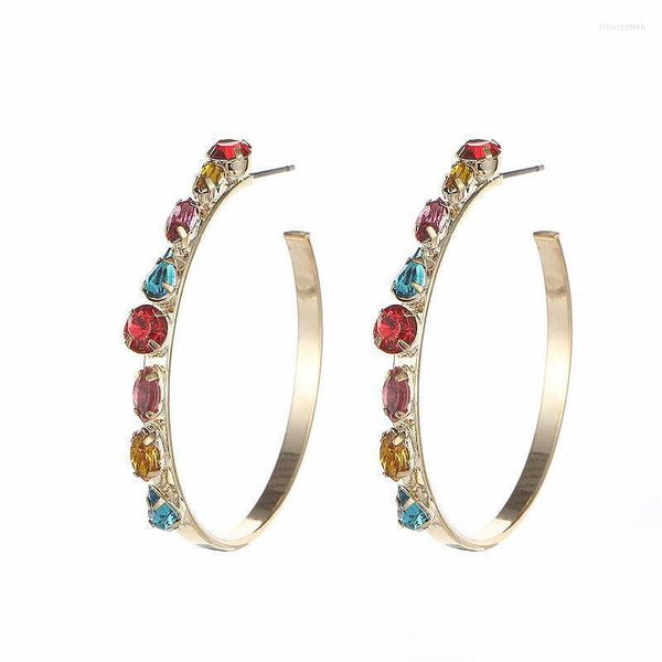 Brincos Stud Forma C 4CM Hoop Colorido Strass Cristal Brilhante Brinco de Ouro Bom Presente para Mulheres Meninas