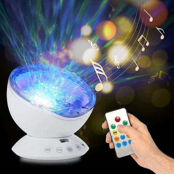 Проектор Ocean Wave Project Sound Machine Night Light Proctor 7 Colors Светодиодное освещение в помещении с дистанционным управлением для детей взрослые декорации вечеринки подарок белый