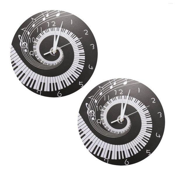 Настенные часы 2x элегантные фортепиано ключевые часы музыкальные ноты волны круглая современная без батареи черный белый акрил