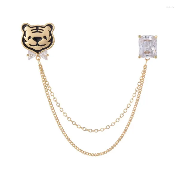 Broschen Mode Tiere Tiger Strass Britischen Stil Kristall Quaste Kette Anstecknadeln Abzeichen Luxuxlry Schmuck Zubehör