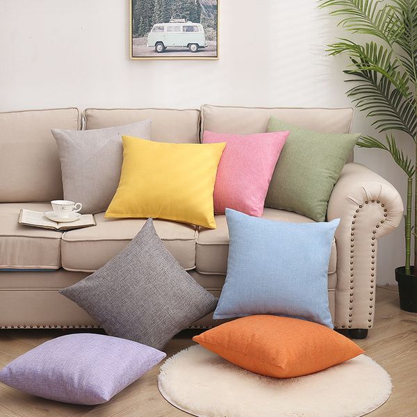 Fronha de linho arte de algodão cânhamo fronha simples sofá de carro capa de almofada cor sólida escritório simples decorar 230531