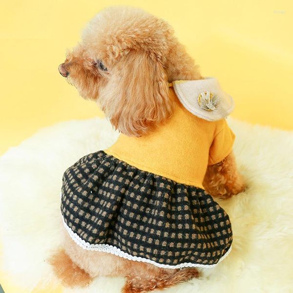 Vestuário para cães, roupas de inverno, suprimentos para animais de estimação, xadrez, cachorro, saia, gato, primavera e outono, para cães pequenos