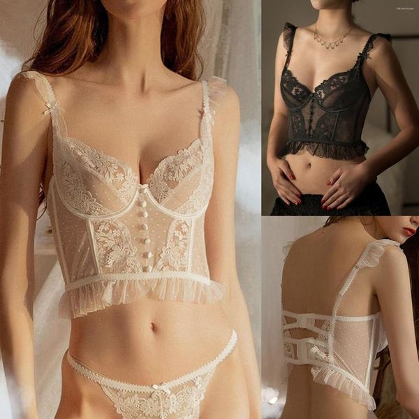 Canotte Canotte Dolce Sexy Confortevole Reggiseno in pizzo trasparente Reggiseno con ferretto Corsetto senza schienale Tentazione Lingerie ultra sottile Raccolto da donna