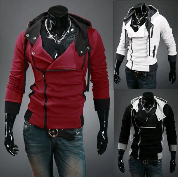 QNPQYX Novas Jaquetas Masculinas Quentes Magras Design de Chapéu Personalizado Moletons Moletons Jaqueta Suéter Assassins Creed Coat