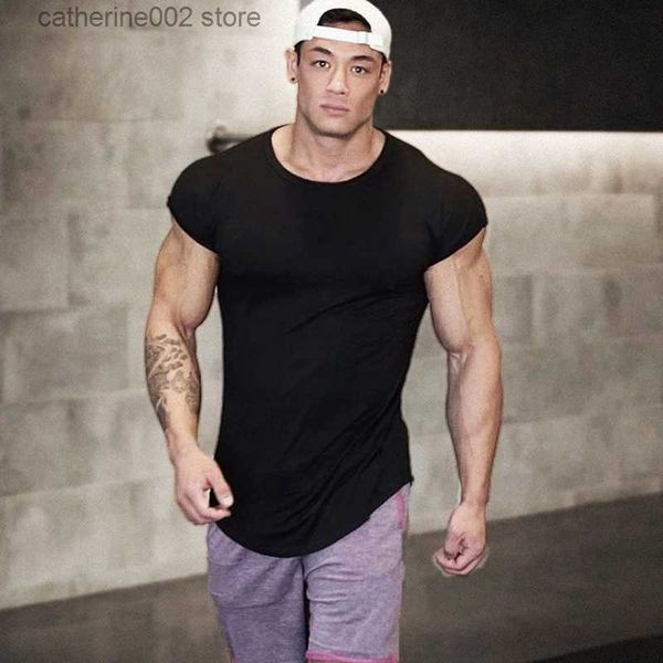 Camisetas masculinas de verão, roupas de academia, algodão, musculação, camisetas masculinas, mangas curtas, tops, fitness, camisetas esportivas masculinas, camisetas casuais T230601