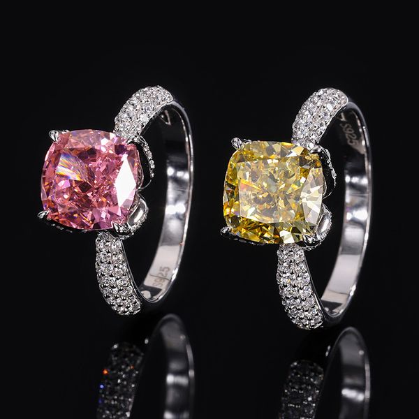 Kissenschliff-Rosa-Topas-Diamantring, 100 % echtes 925er-Sterlingsilber, Party-Hochzeitsbandringe für Frauen, Braut- und Verlobungsschmuck