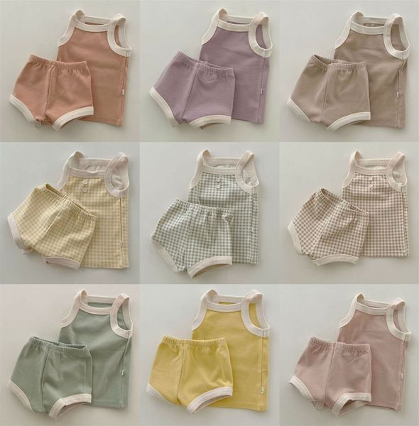 Conjuntos de roupas verão coreano bebê menina 2 pçs conjunto de roupas de algodão cool sling top sólido shorts terno confortável infantil meninas macacão 230601