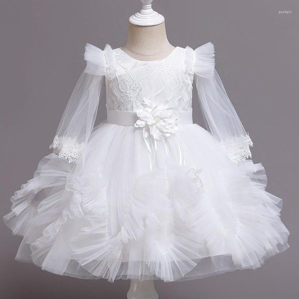 Abiti da ragazza Baby White Battesimo Battesimo Neonato Bambini Tutu Show Dress Inverno Primavera Princess Pageant Tinta unita 6 mesi