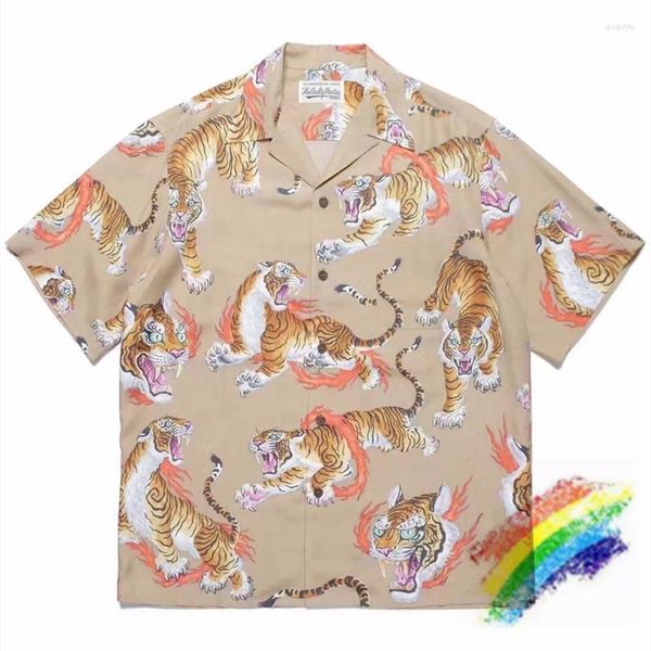 Camicie casual da uomo stampa tigre completa WACKO MARIA Camicia uomo donna albicocca hawaiana