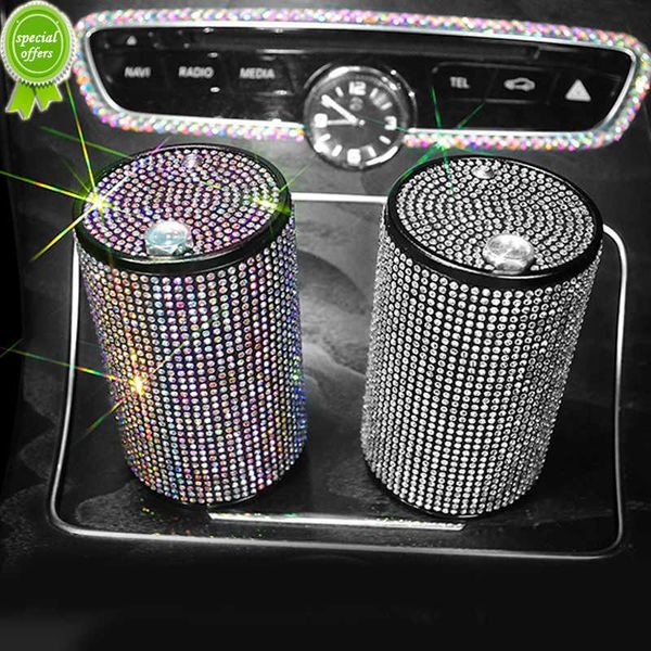 Nova moda cristal strass cinzeiro de carro portátil porta-copos metal com diamante sem fumaça auto cinzeiros porta-cigarro
