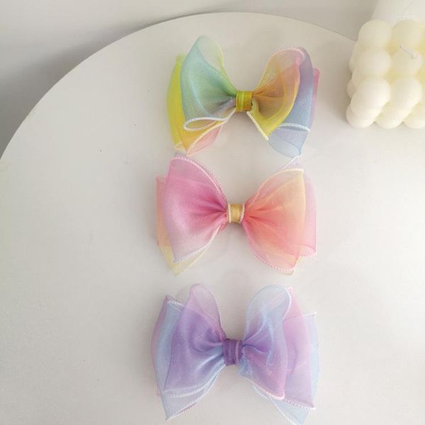 Accessori per capelli 15 pezzi Moda Colore sfumato Tulle Fiocco Forcine Tinta unita Pastello Bowknot Mollette Copricapo da principessa Boutique