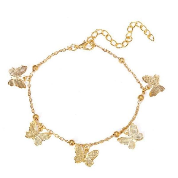 Tornozeleiras femininas borboleta simples boêmio tornozeleira dourada corrente corrente tornozelo pulseira drop delivery jóias Dh6Gb