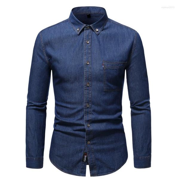 Мужские повседневные рубашки джинсовая рубашка мужская хлопчатобумажная мода осенняя тонкая с длинным рукавом ковбоя стильные стильные топы азиатские размеры 4xl